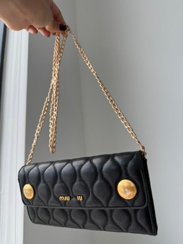 Miu Miu - Leather Long Wallet Black w/ comp. Chain