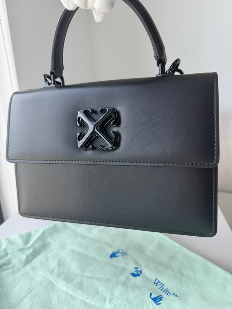 Off White - Jitney Black Leather Top Handle Bag
