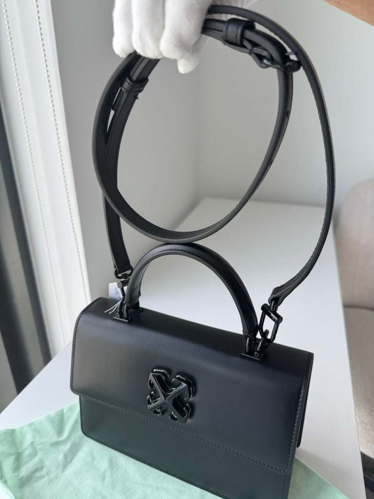 Off White - Jitney Black Leather Top Handle Bag