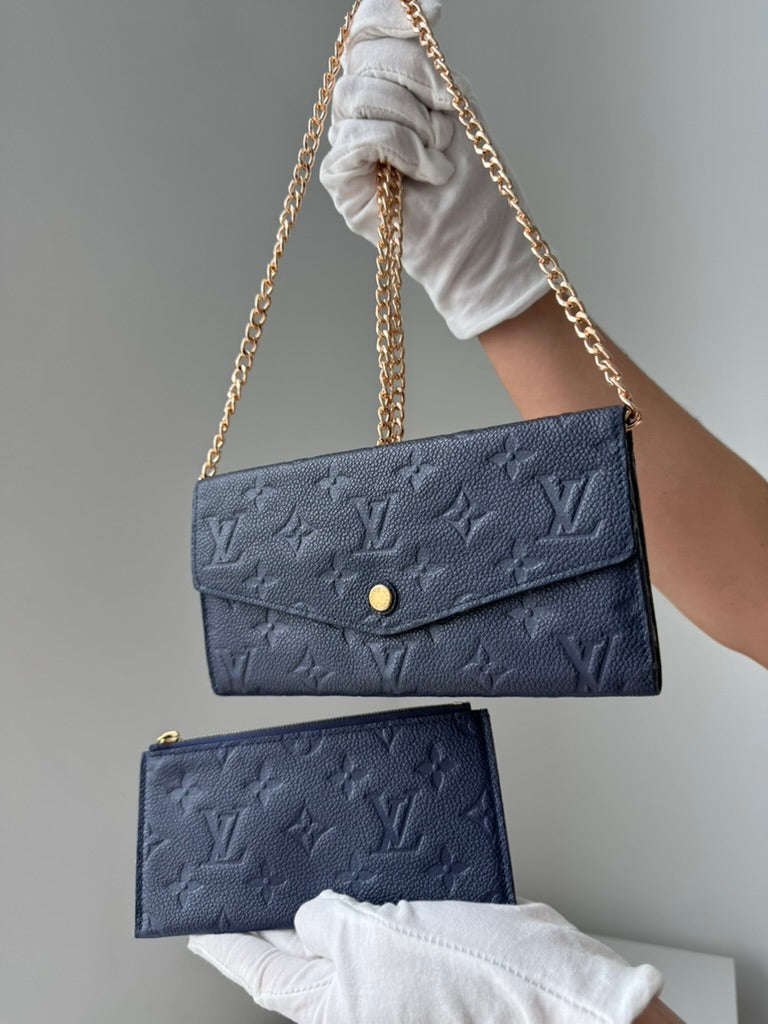 Louis Vuitton - Monogram Blue Leather - Long wallet w/ comp, chain and mini wallet - Full Set and COA