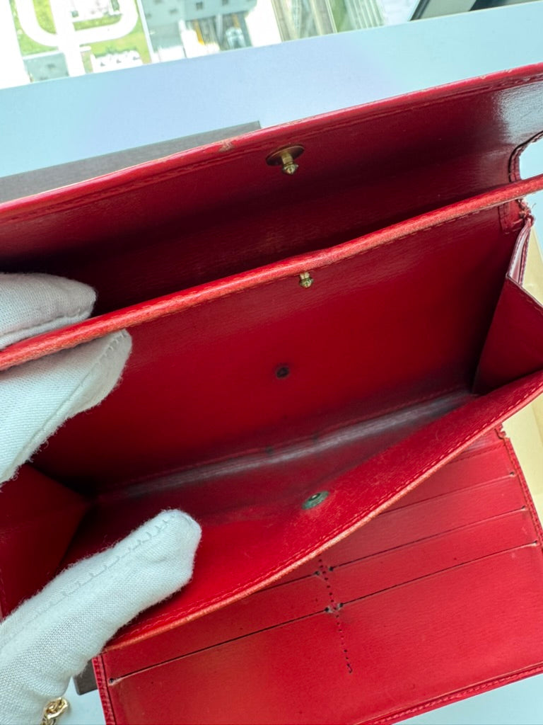 Louis Vuitton -  EPI Red Leather Trifold Long Wallet w/ comp, Chain