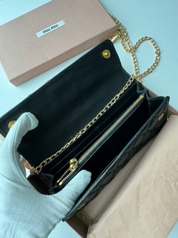 Miu Miu - Leather Long Wallet Black w/ comp. Chain