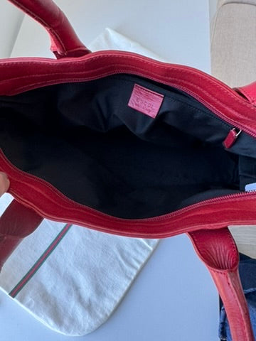 GUCCI - Tote Bag Handbag GG nvas Leather Red Gray