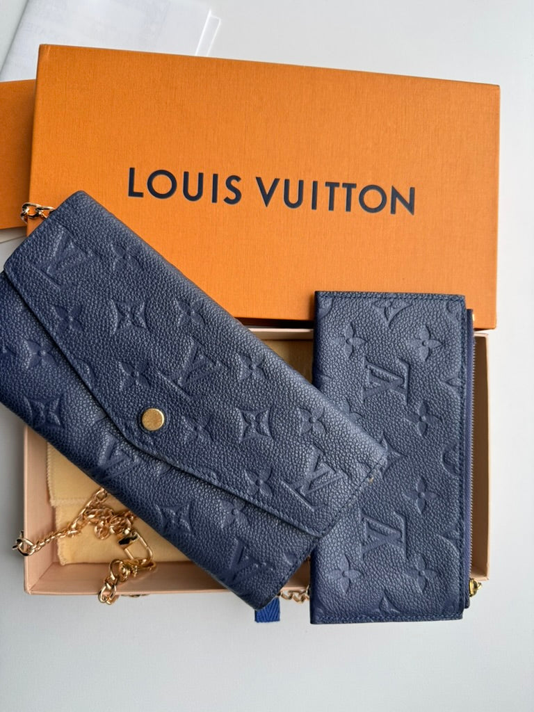 Louis Vuitton - Monogram Blue Leather - Long wallet w/ comp, chain and mini wallet - Full Set and COA