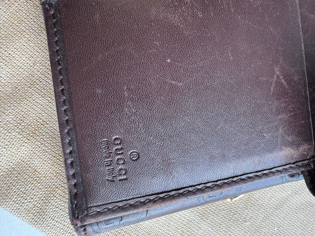 Gucci - Monogram Chocolate Leather Long Wallet w/ comp. Chain