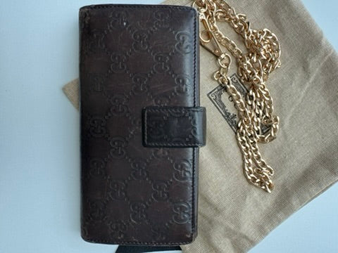 Gucci - Monogram Chocolate Leather Long Wallet w/ comp. Chain