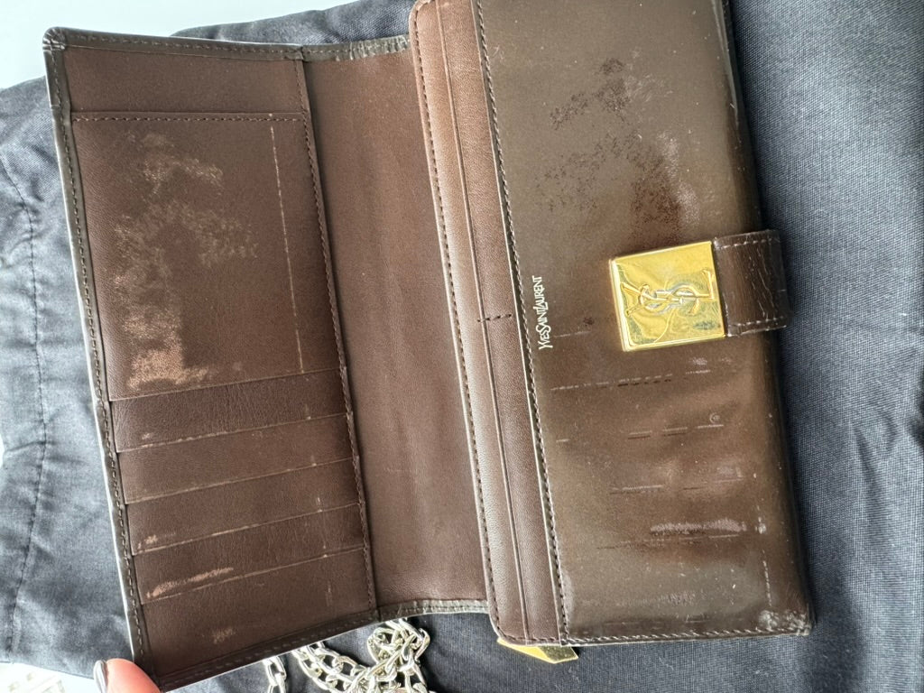 Yves Saint Laurant - Chocolate Patent Leather Long Wallet w/ comp. Chain