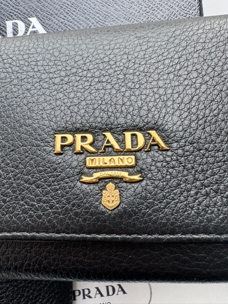 Prada - Black leather - Long wallet and mini holder - Full Set, w/ comp, chain