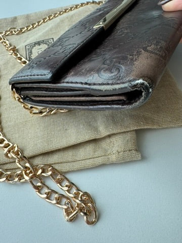 Gucci - Monogram Chocolate Leather Long Wallet w/ comp. Chain