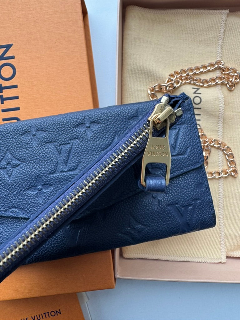 Louis Vuitton - Monogram Blue Leather - Long wallet w/ comp, chain and mini wallet - Full Set and COA