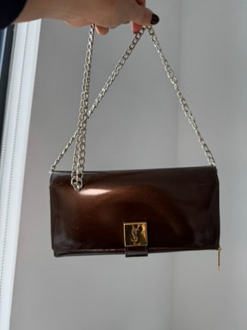 Yves Saint Laurant - Chocolate Patent Leather Long Wallet w/ comp. Chain