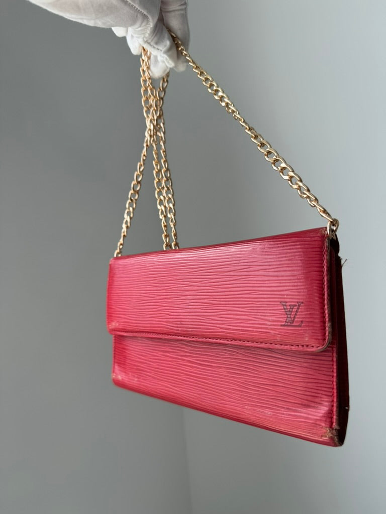 Louis Vuitton -  EPI Red Leather Trifold Long Wallet w/ comp, Chain