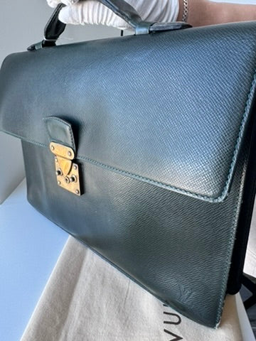 Louis Vuitton - dark green - leather briefcase