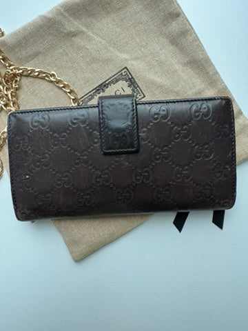Gucci - Monogram Chocolate Leather Long Wallet w/ comp. Chain