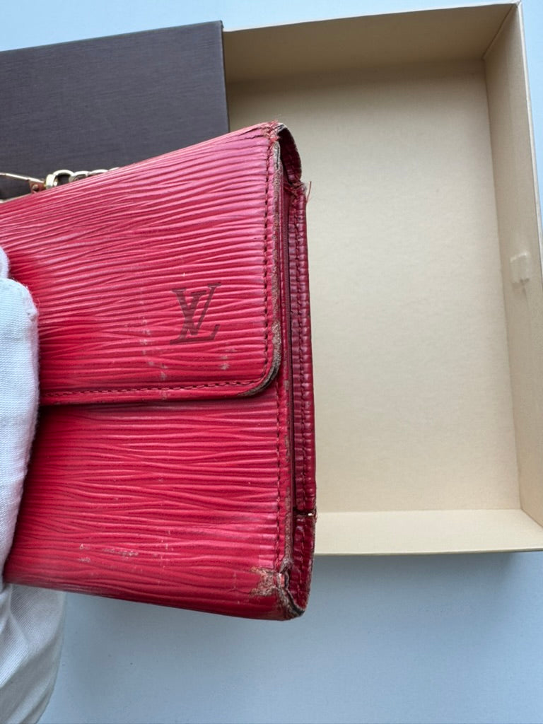 Louis Vuitton -  EPI Red Leather Trifold Long Wallet w/ comp, Chain