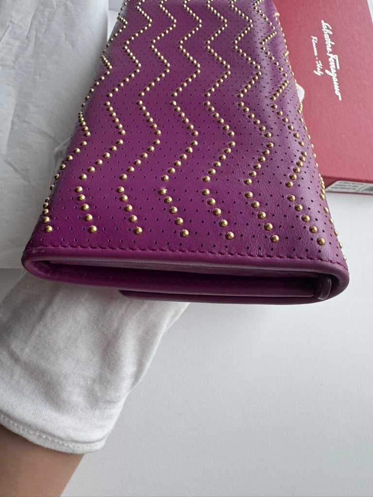 Salvatore Ferragamo - purple leather Long wallet w/comp, chain