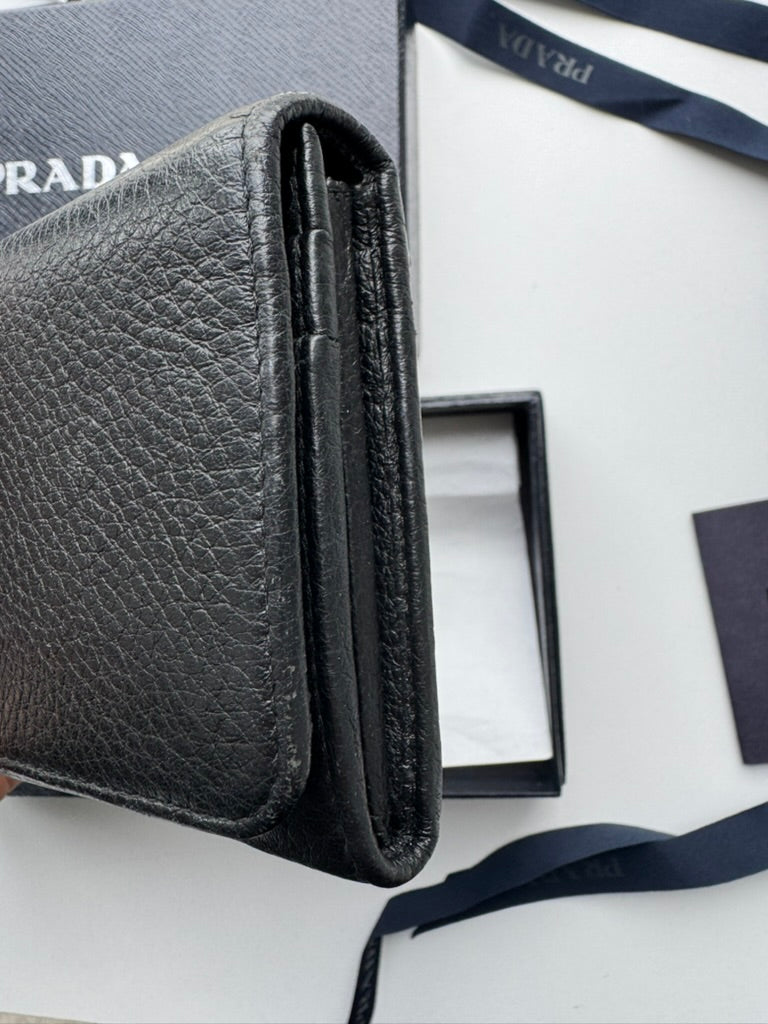 Prada - Black leather - Long wallet and mini holder - Full Set, w/ comp, chain