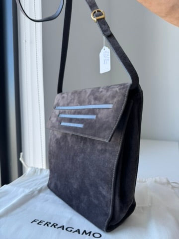 Salvatore Ferragamo - Grey Suede Leather Crossbody Bag