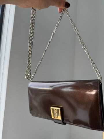 Yves Saint Laurant - Chocolate Patent Leather Long Wallet w/ comp. Chain