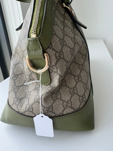 Gucci - Large - Joy Boston Bag Beige GG Canvas with Olive Green Leather Trim