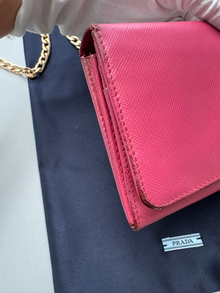 Prada - Saffiano Metal Pink Leather Long Wallet w/ comp, Chain