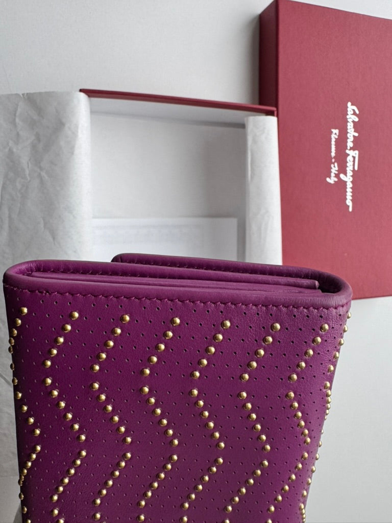 Salvatore Ferragamo - purple leather Long wallet w/comp, chain