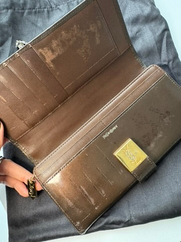 Yves Saint Laurant - Chocolate Patent Leather Long Wallet w/ comp. Chain
