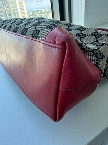 GUCCI - Tote Bag Handbag GG nvas Leather Red Gray