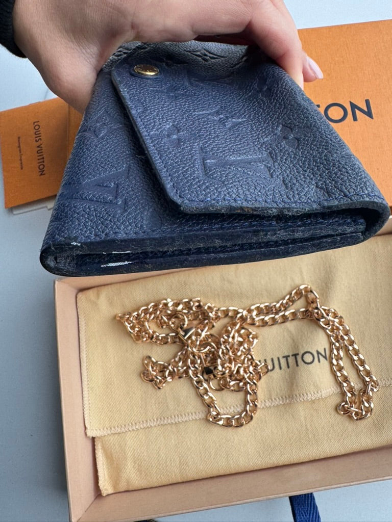 Louis Vuitton - Monogram Blue Leather - Long wallet w/ comp, chain and mini wallet - Full Set and COA