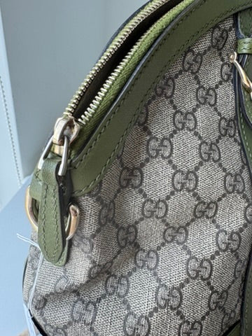 Gucci - Large - Joy Boston Bag Beige GG Canvas with Olive Green Leather Trim