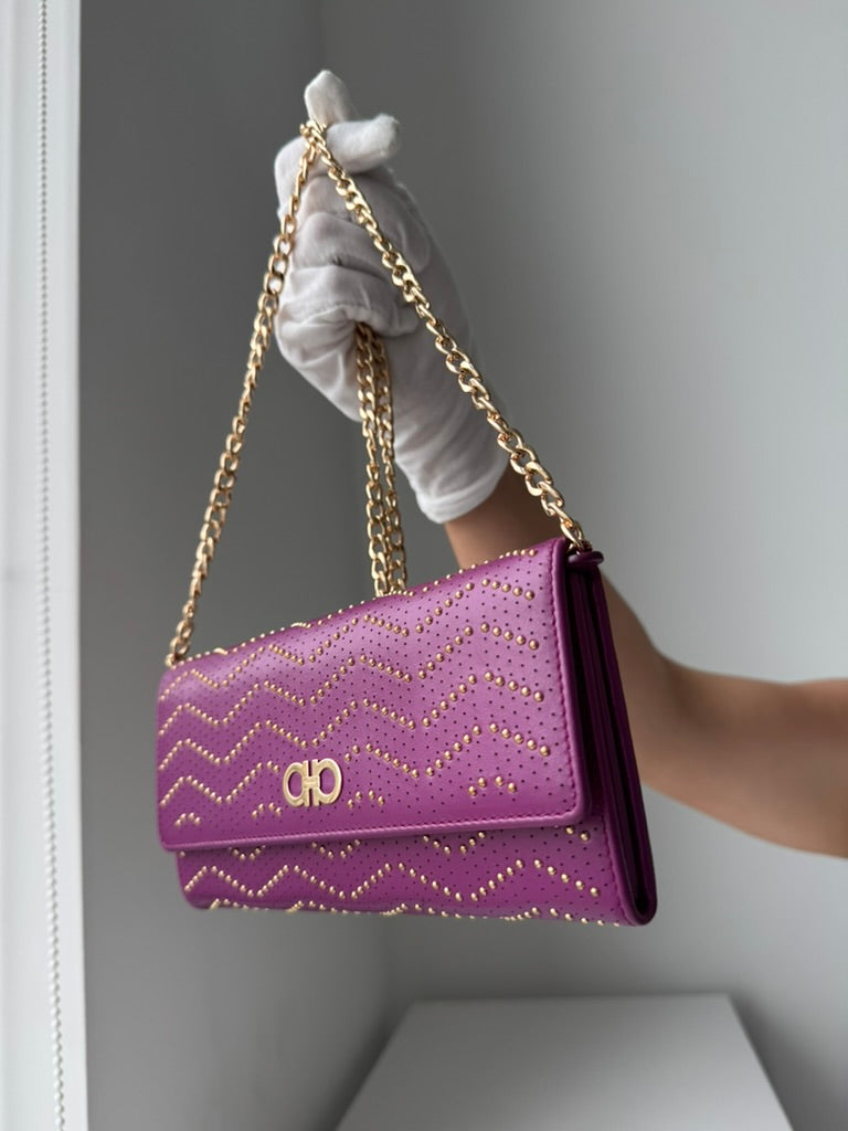 Salvatore Ferragamo - purple leather Long wallet w/comp, chain