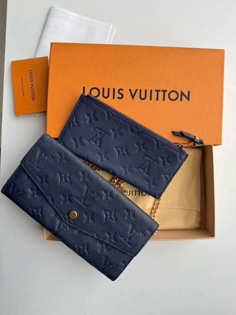 Louis Vuitton - Monogram Blue Leather - Long wallet w/ comp, chain and mini wallet - Full Set and COA