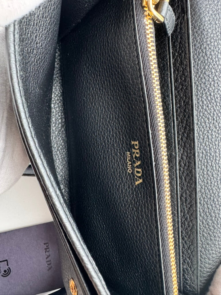 Prada - Black leather - Long wallet and mini holder - Full Set, w/ comp, chain