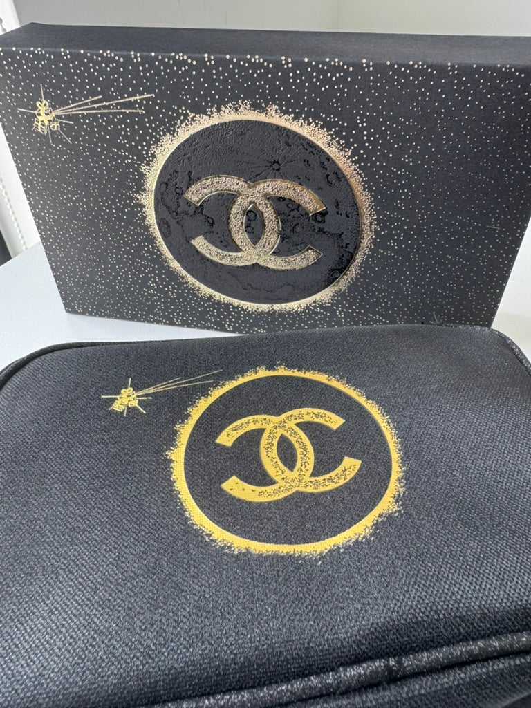 Chanel - VIP GWP Black/Gold Sparkle Pouch Toiletry Makeup Bag #1