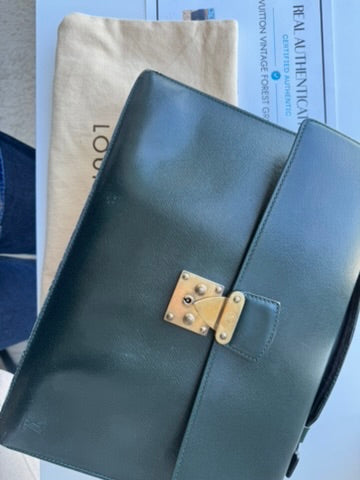 Louis Vuitton - dark green - leather briefcase