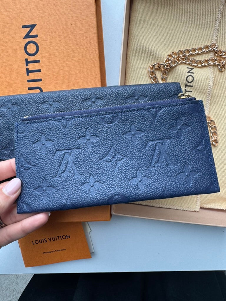Louis Vuitton - Monogram Blue Leather - Long wallet w/ comp, chain and mini wallet - Full Set and COA