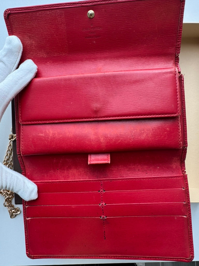 Louis Vuitton -  EPI Red Leather Trifold Long Wallet w/ comp, Chain