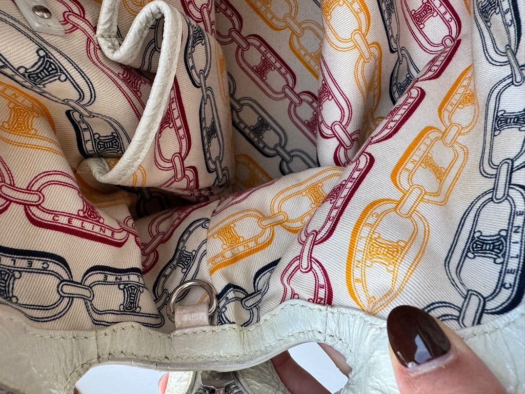 Celine - Macadam white Patent Leather Handbag (Authentication Card Included)
