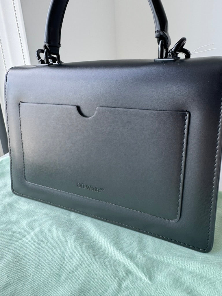 Off White - Jitney Black Leather Top Handle Bag