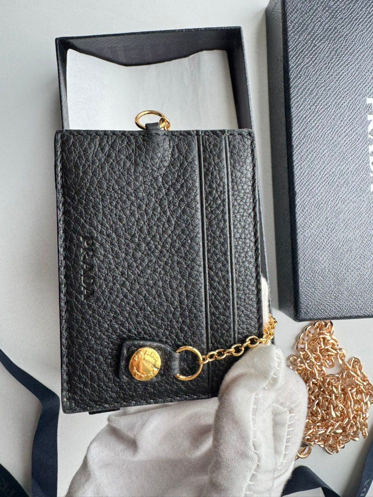 Prada - Black leather - Long wallet and mini holder - Full Set, w/ comp, chain