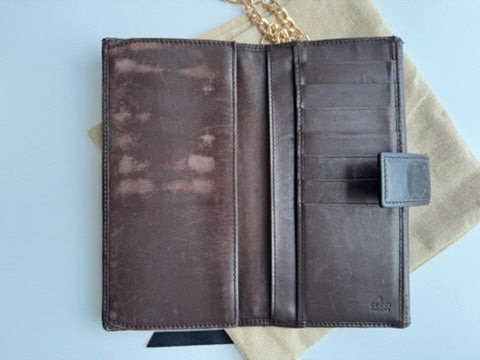 Gucci - Monogram Chocolate Leather Long Wallet w/ comp. Chain