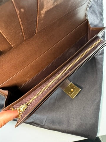 Yves Saint Laurant - Chocolate Patent Leather Long Wallet w/ comp. Chain