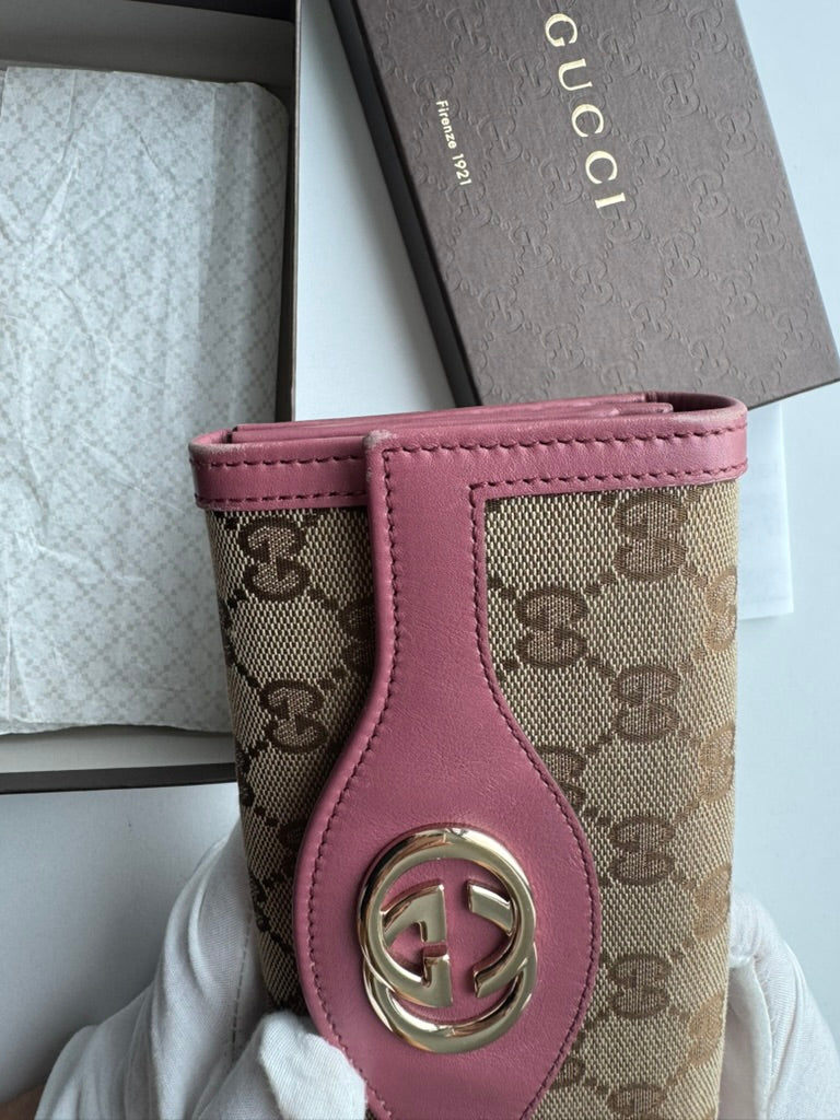 Gucci - Monogram - Pink - Long Wallet  - Nylon - w/ comp, chain. Full Set & COA