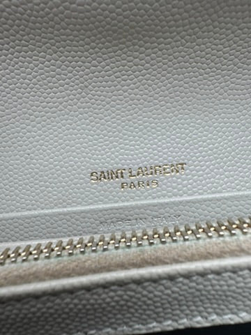 YSL - White - Leather - Long Wallet w/ comp chain. Dust Bag & COA