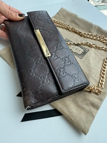 Gucci - Monogram Chocolate Leather Long Wallet w/ comp. Chain