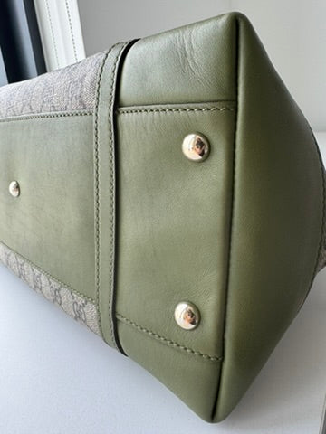 Gucci - Large - Joy Boston Bag Beige GG Canvas with Olive Green Leather Trim