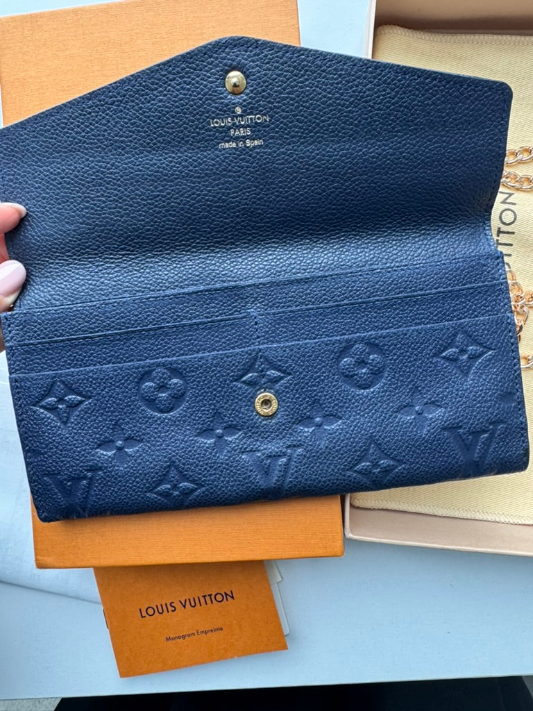 Louis Vuitton - Monogram Blue Leather - Long wallet w/ comp, chain and mini wallet - Full Set and COA