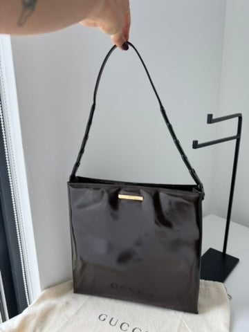 Gucci - Dark Brown Patent Leather Shoulder Bag