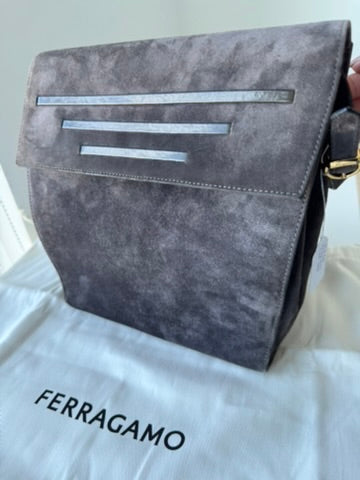 Salvatore Ferragamo - Grey Suede Leather Crossbody Bag