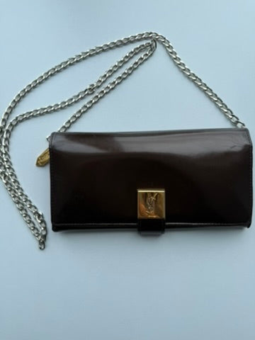 Yves Saint Laurant - Chocolate Patent Leather Long Wallet w/ comp. Chain
